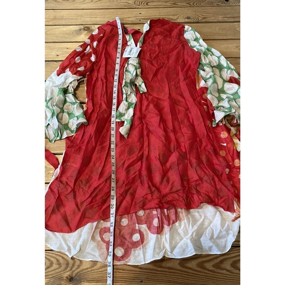 NWT Almirah Patterned Flare Sleeve Dress Size Medium Women’s Red - Picture 6 of 8